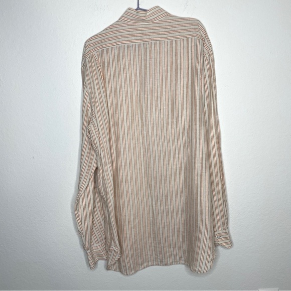 Kiton Mens Tan Striped 100% Linen Button Down Shirt Size 41 - Picture 4 of 10